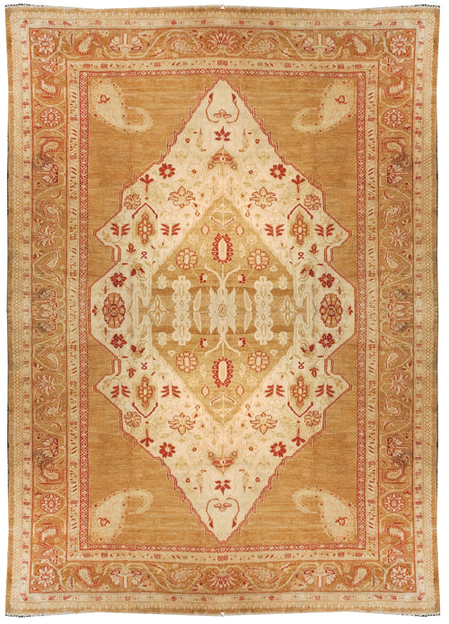 Antique Light Brown Oushak Turkish Area Rug