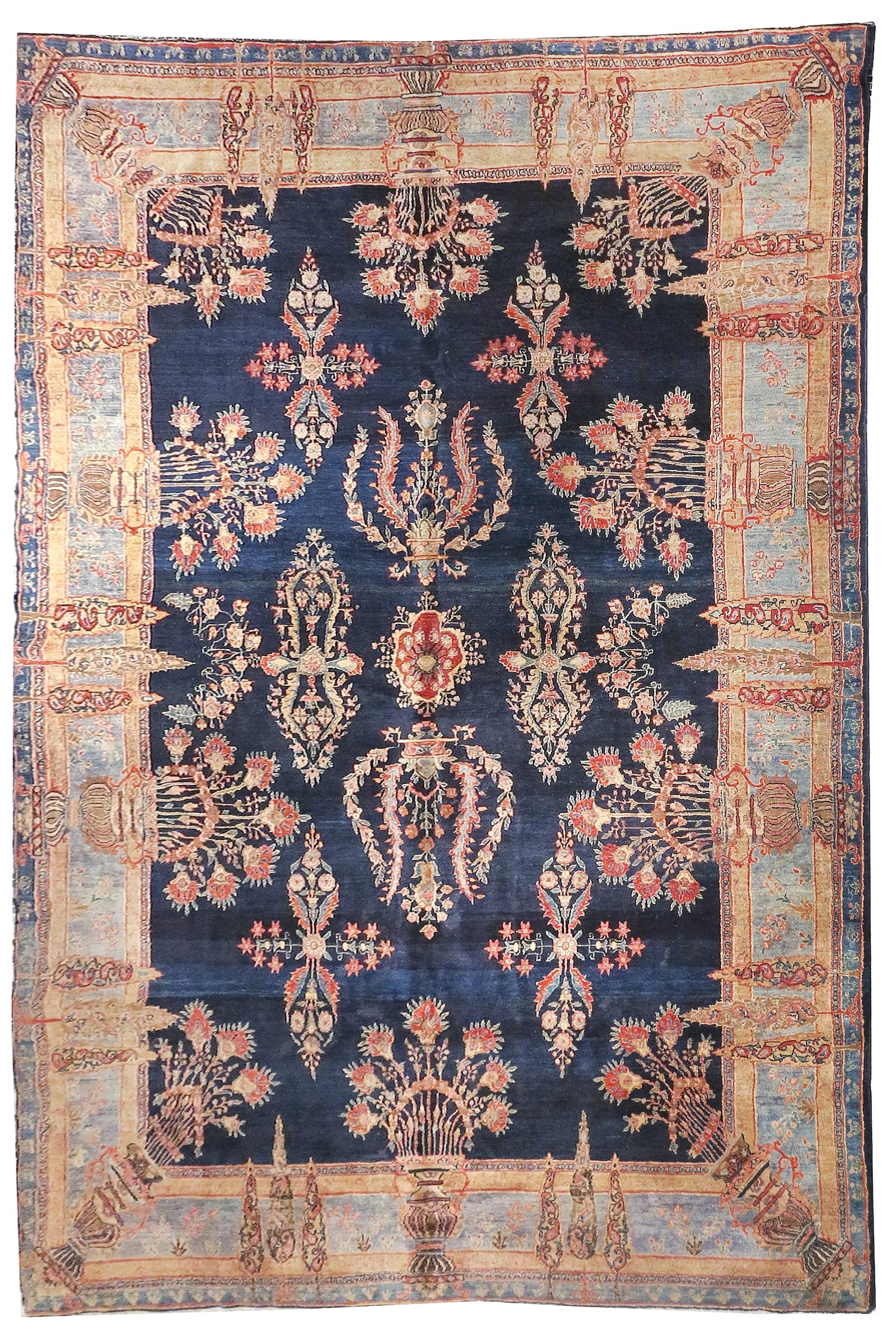 Antique Navy Persian Farahan Sarouk Area Rug