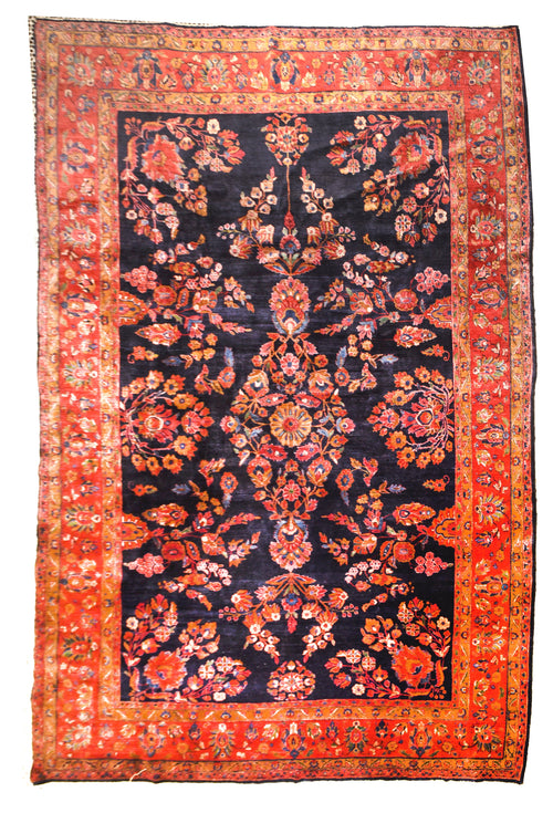 Antique Navy Persian Sarouk Mohajeran Area Rug