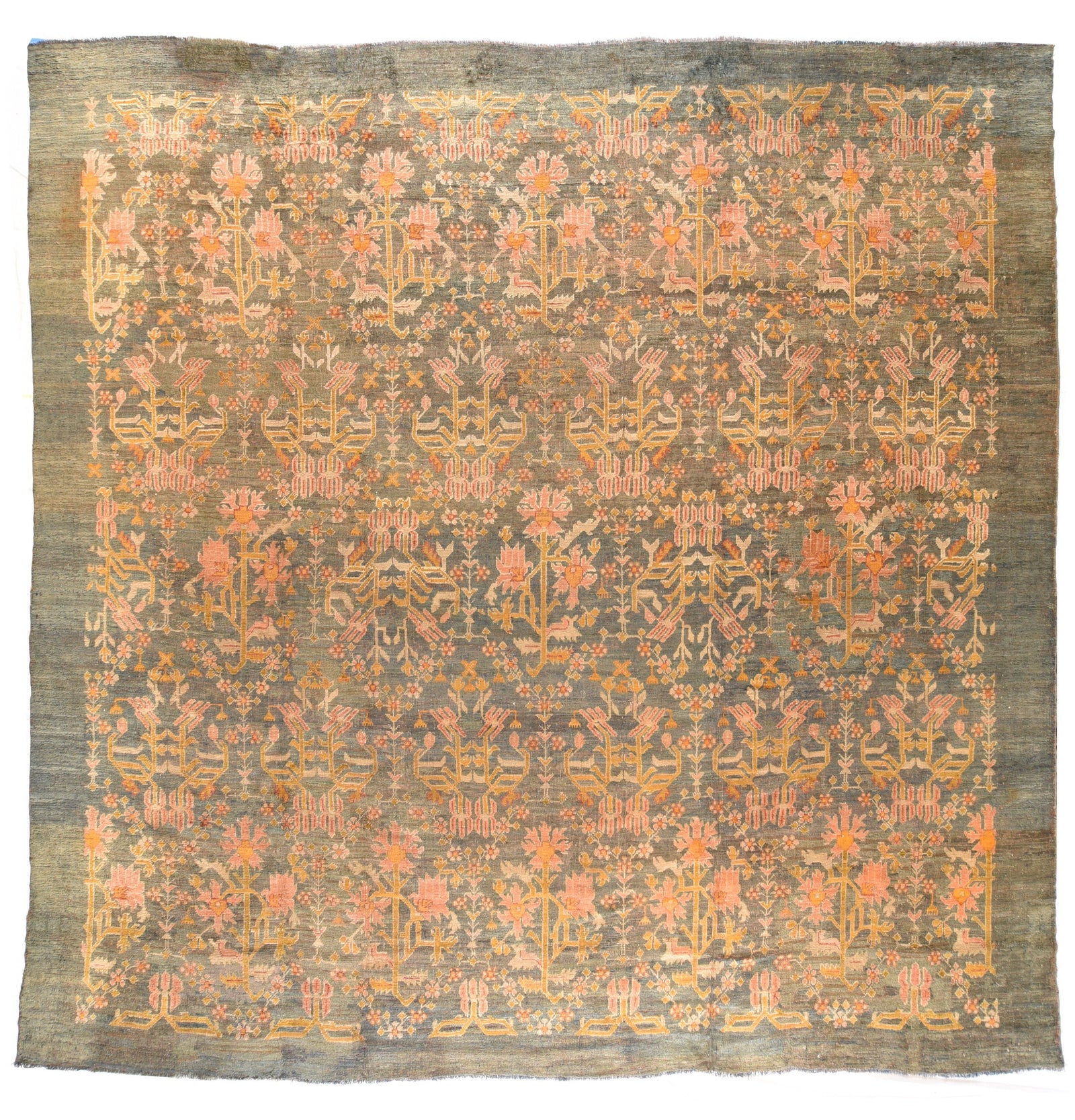 Antique Green Oushak Turkish Area Rug