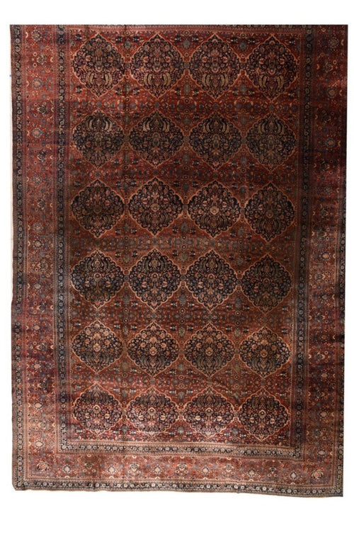 Antique Dark Brown Persian Motashan Kashan Area Rug