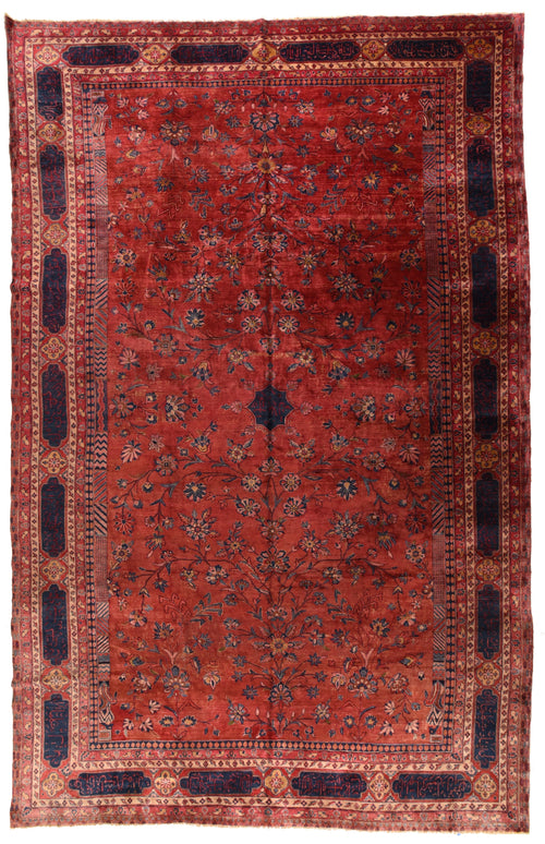 Antique Red Persian Mohajeran Sarouk Area Rug