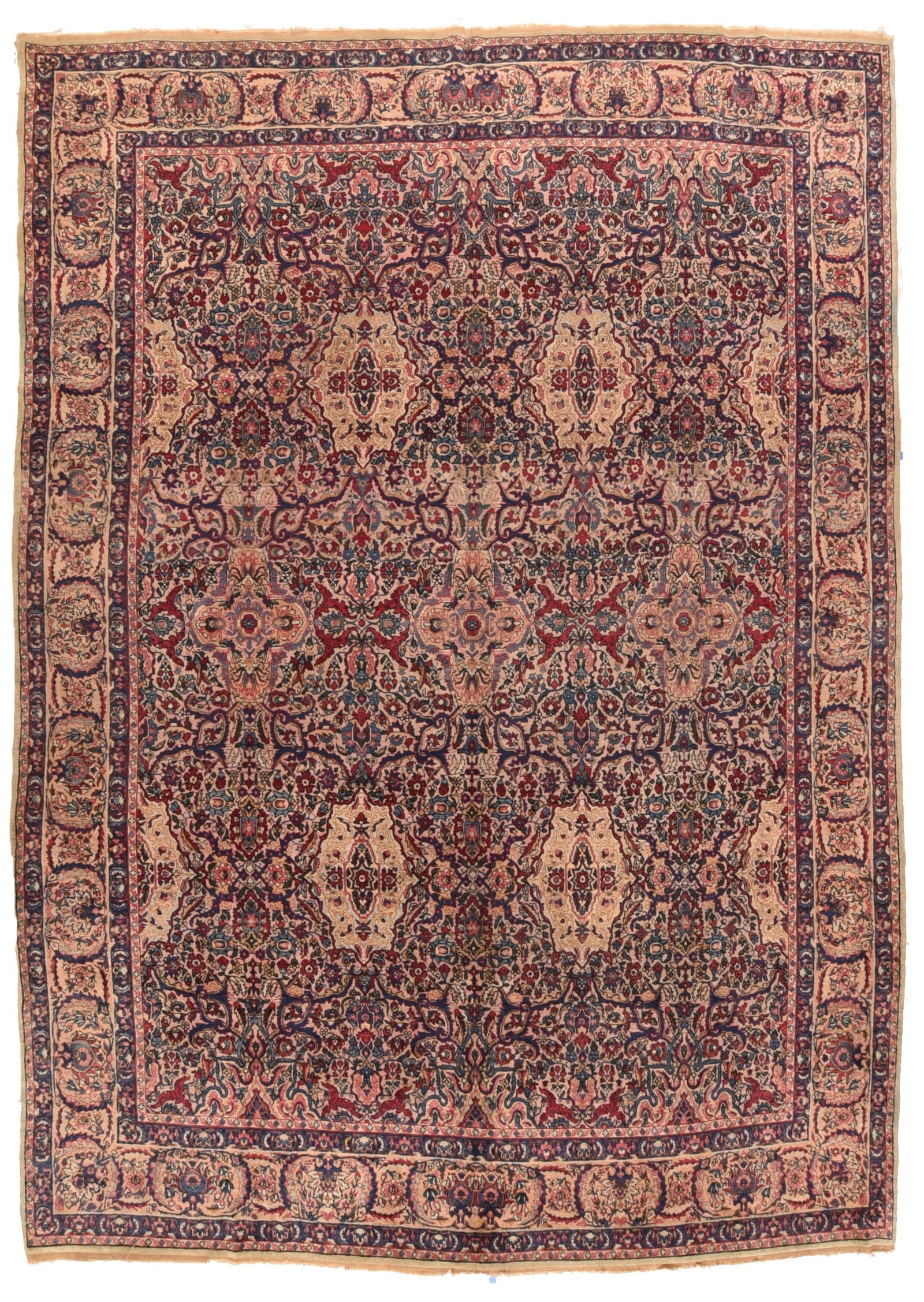 Antique Rose Persian Lavar Kerman Area Rug