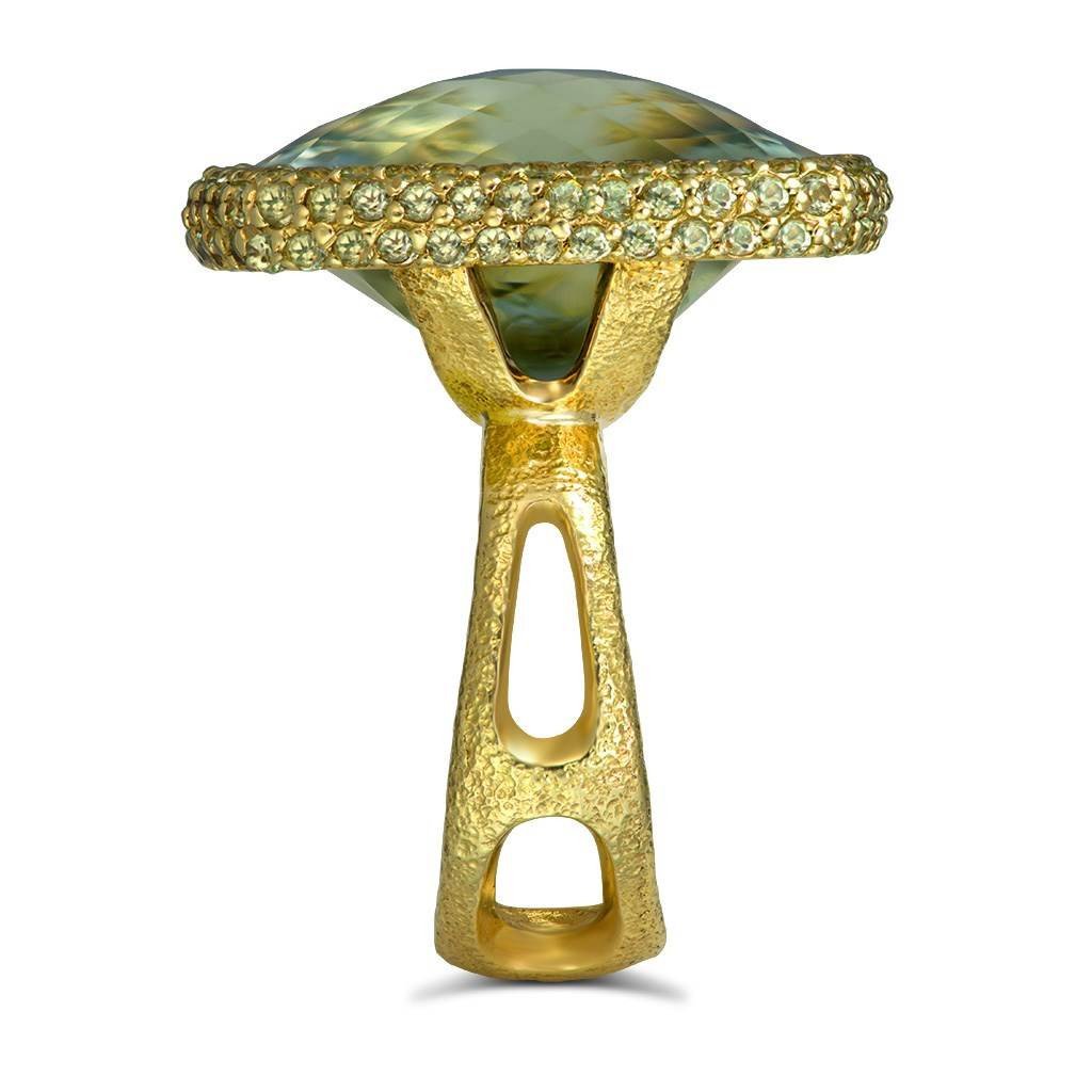 Green Amethyst and Peridot Royal Ring in Yellow Gold