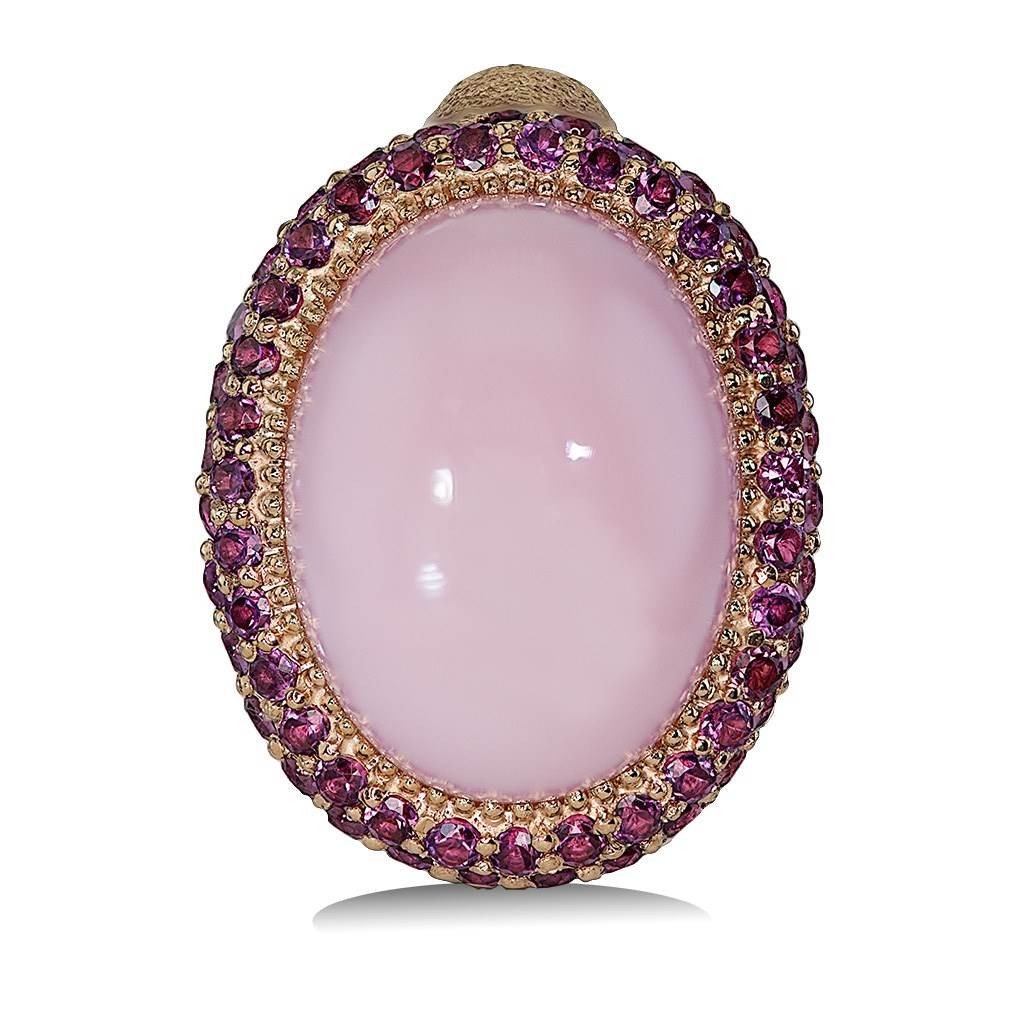 Pink Opal and Rhodolite Garnets Cocktail Ring in Rose Gold