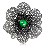 Green Agate, White Quartz Doublet with Black Spinel Coronaria Brooch Pendant in Blackened Silver