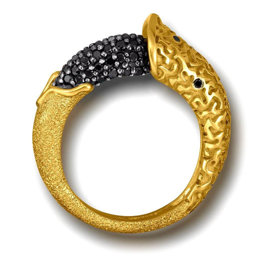 Black Diamonds and Yellow Gold Aorn Ring