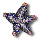 Diamond, Blue and Pink Sapphire Starfish Brooch in Rose and White Gold