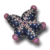 Diamond, Blue and Pink Sapphire Starfish Brooch in Rose and White Gold